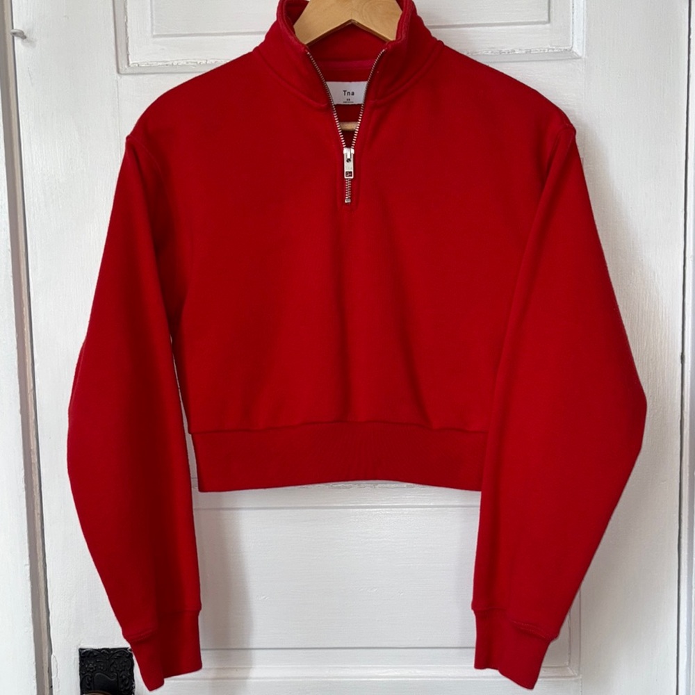 TNA ARITZIA CROPPED QUARTER ZIP PULLOVER SWEATSHIRT